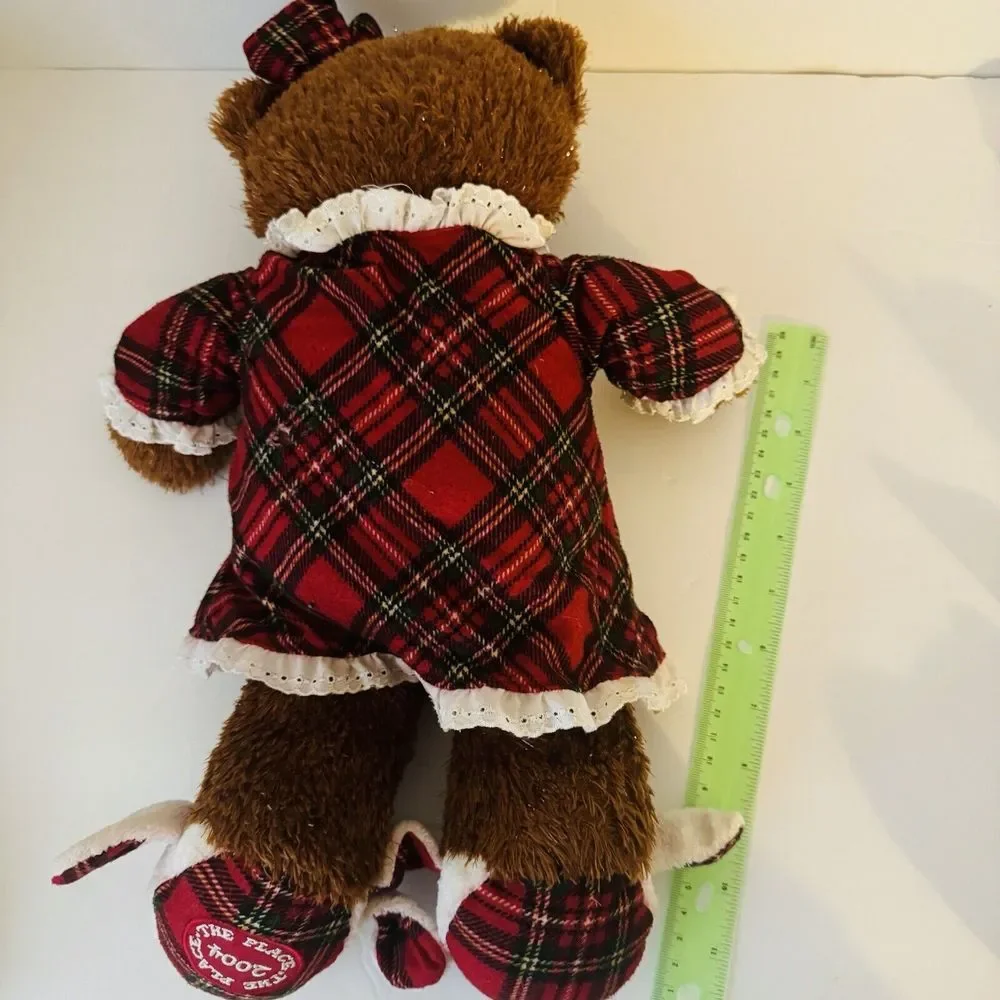 Vtg Y2k 2004 Childrens Place TCP Christmas Girl Teddy Bear Red Plaid Gown Brown